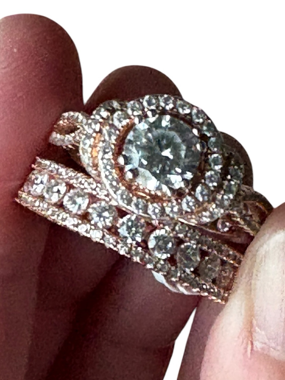 Suzy Levian NWT 925 Wedding Set Cubic Zirconia Size 9 Band Engagement Ring Rose